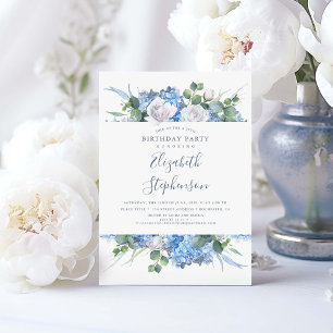Invitation Bleu Dusty Floral Verdure Moderne Anniversaire