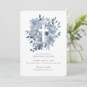 Invitation Bleu Dusty Floral verdure Neutre Baptême (Debout devant)