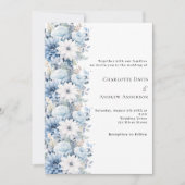 Invitation Bleu Dusty floraux blancs élégant mariage (Devant)