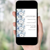 Invitation Bleu Dusty floraux blancs élégant mariage