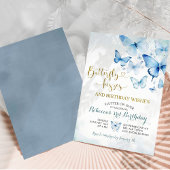 Invitation Bleu Dusty flotter sur le papillon Anniversaire