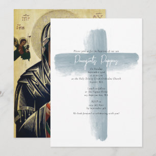 Invitation Bleu Dusty Grec Orthodoxe Christening Garçon Baptê