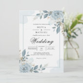 Invitation Bleu Dusty Mariage floral (Debout devant)