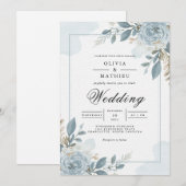 Invitation Bleu Dusty Mariage floral (Devant / Derrière)