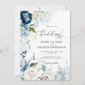 Invitation Bleu Dusty Marine Beige Tout en 1 QR Code Mariage (Devant)