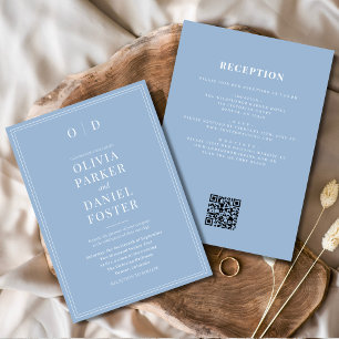 Invitation Bleu Dusty minimaliste tout en un Mariage