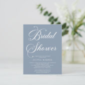 Invitation Bleu Dusty minimum Script nuptiale de douche Invit (Debout devant)