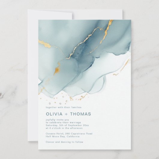 Invitation Bleu Dusty moderne Océan Turquoise Vagues Plage Ma (Devant)