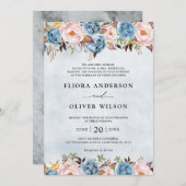 Invitation Bleu Dusty Pêche Blush Botanique Floral Mariage Da (Devant / Derrière)