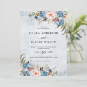 Invitation Bleu Dusty Pêche Blush Botanique Floral Mariage Da (Debout devant)