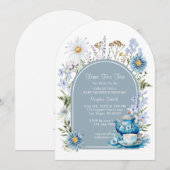 Invitation Bleu Dusty Pour Le Baby shower De Jardin Tea Boho (Devant / Derrière)