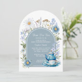 Invitation Bleu Dusty Pour Le Baby shower De Jardin Tea Boho (Debout devant)