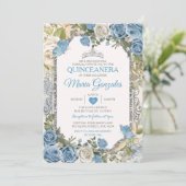 Invitation Bleu Dusty Quinceañera Papillon de la Couronne d'a (Debout devant)