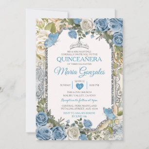 Invitation Bleu Dusty Quinceañera Papillon de la Couronne d'a