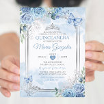 Invitation Bleu Dusty Quinceañera Papillon de la Couronne d'a<br><div class="desc">Quinceañera Dusty Blue & Silver Crown Mexicaine Butterfly Invitation Mis Quince 15 Anos,  16e anniversaire, </div>