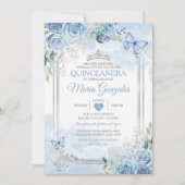 Invitation Bleu Dusty Quinceañera Papillon de la Couronne d'a (Devant)
