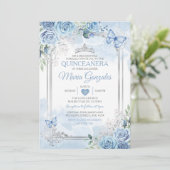 Invitation Bleu Dusty Quinceañera Papillon de la Couronne d'a (Debout devant)