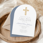 Invitation Bleu Dusty Religieux Garçon Arc de Communion Premi