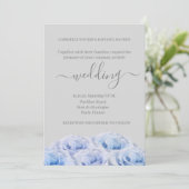 Invitation Bleu Dusty Roses gris clair Élégant Mariage floral (Debout devant)