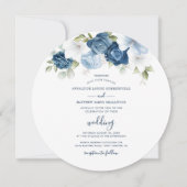 Invitation Bleu Dusty Script Floral Mariage moderne (Devant)
