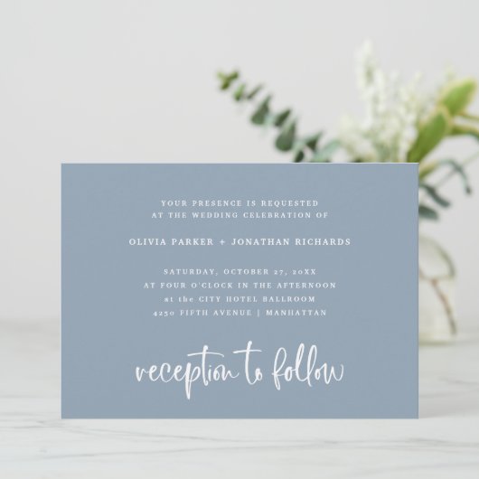 Invitation Bleu Dusty| Simple Mariage classique (Debout devant)