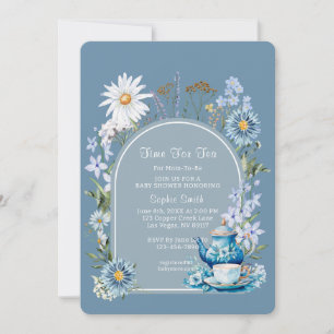 Invitation Bleu Dusty Temps Pour Baby shower De Thé