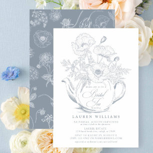 Invitation Bleu Dusty vintage Douche à thé de la nuptiale