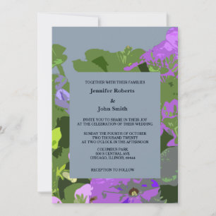 Invitation Bleu Dusty Violet Floral Abstrait Mariage élégant