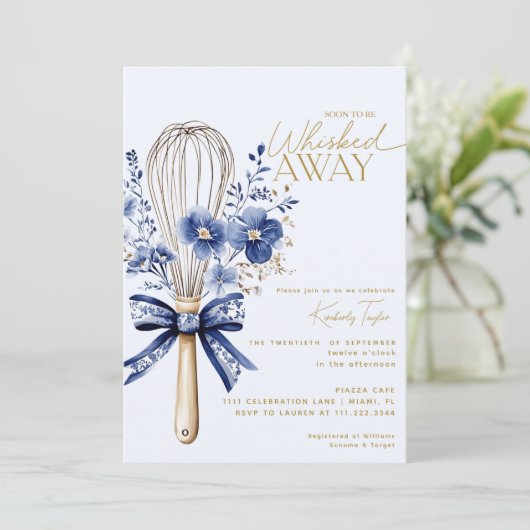 Invitation Bleu Dusty Whisers Away Toile Fête des mariées (Debout devant)