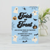Invitation Bleu Éffrayant Tricoter ou traiter Halloween Party (Debout devant)