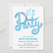 Invitation Bleu électrique "Fêtons" Moderne & coloré (Devant)