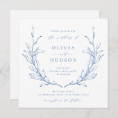 Invitation Bleu élégance botanique couronne mariage rustique (Devant / Derrière)