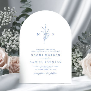 Invitation Bleu élégance botanique monogramme rustique mariag