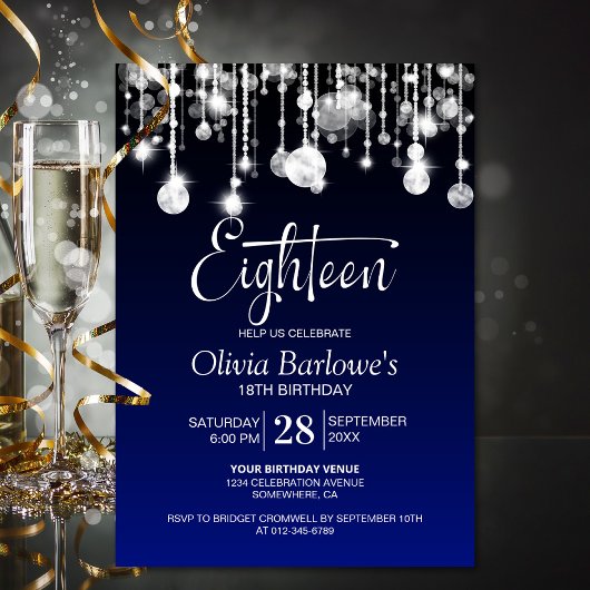 Invitation Bleu élégant 18ème anniversaire