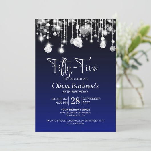 Invitation Bleu élégant 55e fête d'anniversaire (Debout devant)