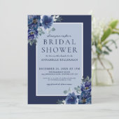 Invitation Bleu Elegant Aquarelle Fête des mariées Florale (Debout devant)