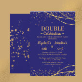 Invitation Bleu élégant avec étoiles or double joint annivers