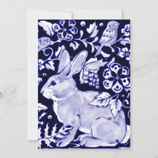 Invitation Bleu élégant, Blancs Brunch de Pâques Rabbit Oisea (Dos)