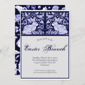 Invitation Bleu élégant, Blancs Brunch de Pâques Rabbit Oisea (Devant / Derrière)