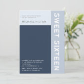 Invitation Bleu élégant bloc de couleur garçon sweet sixteen  (Debout devant)