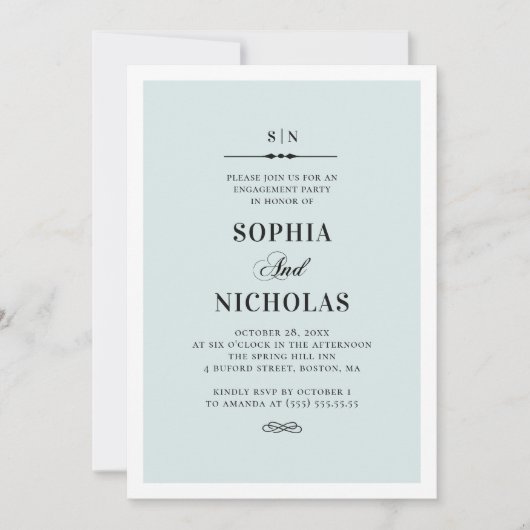 Invitation Bleu élégant classique (Devant)