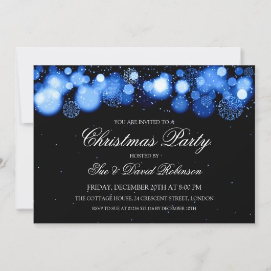 Invitation Bleu élégant de merveille d'hiver de fête de Noël (Devant)