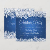 Invitation Bleu élégant des flocons de neige 2 de fête de (Devant / Derrière)