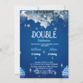 Invitation Bleu élégant Double Célébration Anniversaire (Devant)