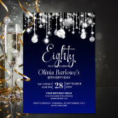Invitation Bleu élégant fête d'anniversaire 80e