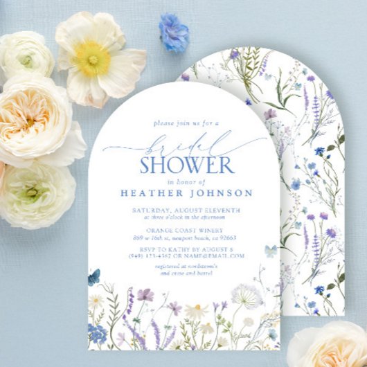 Invitation Bleu Elegant Fleur sauvage Fête des mariées floral