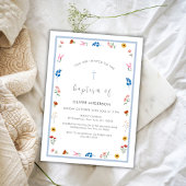 Invitation Bleu Élégant Fleur sauvage garçon Christening Bapt