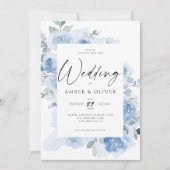 Invitation Bleu Elégant Floral clair Dusty Blue Boho Mariage (Devant)