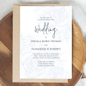 Invitation Bleu élégant Floral Simple Bleu classique | Code Q