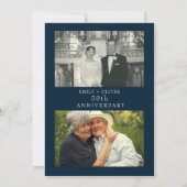 Invitation Bleu Elegant Gold Leaf Anniversaire Photo (Dos)